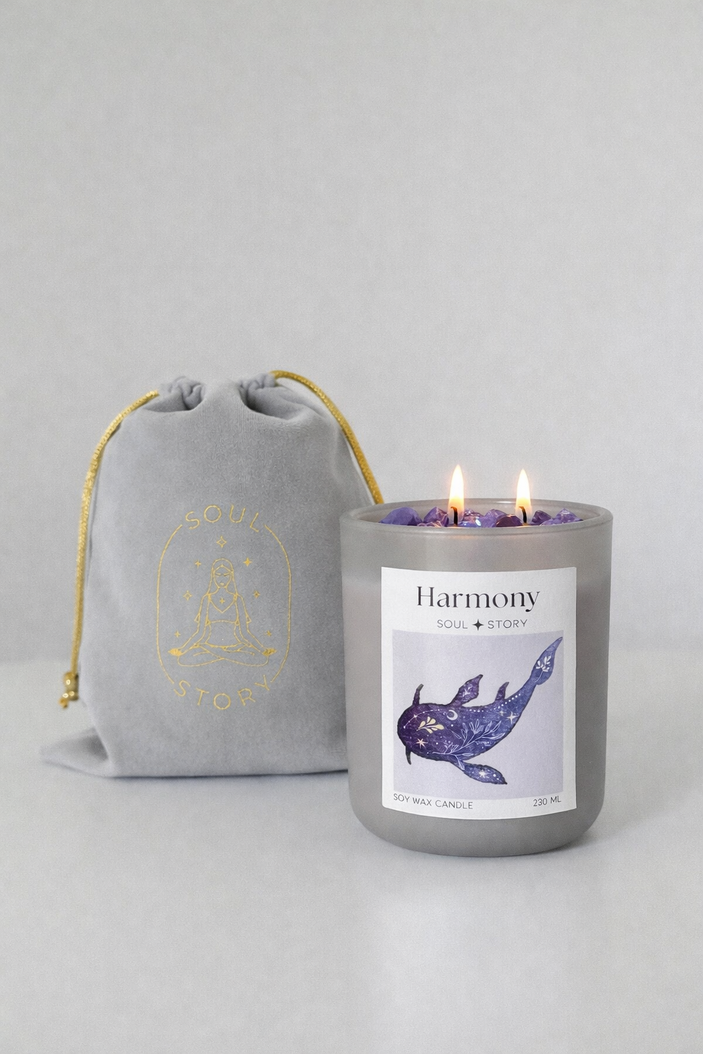 Świeca sojowa z kamieniami ametystu HARMONY