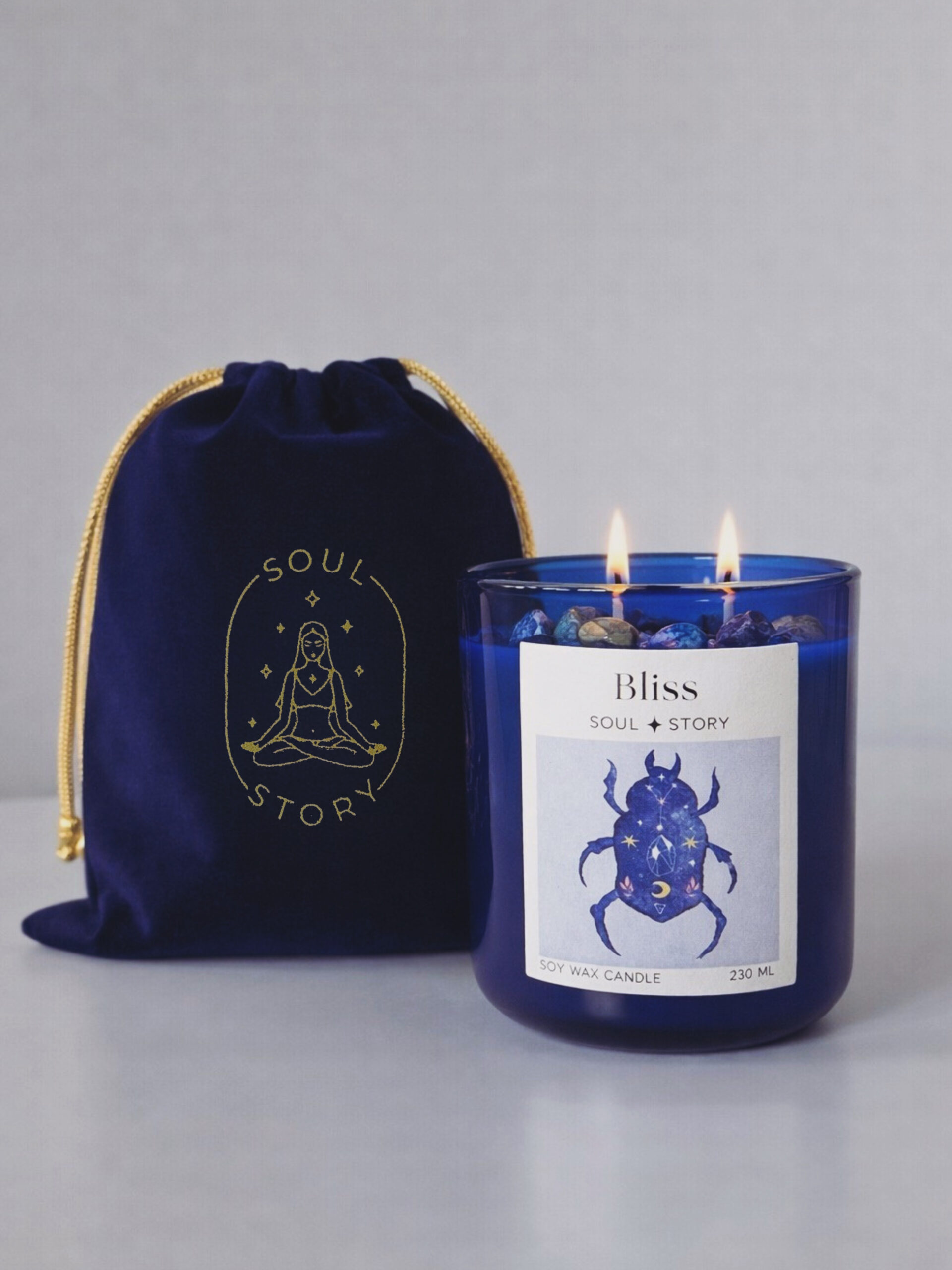 Świeca sojowa z kamieniami lapis lazuli BLISS